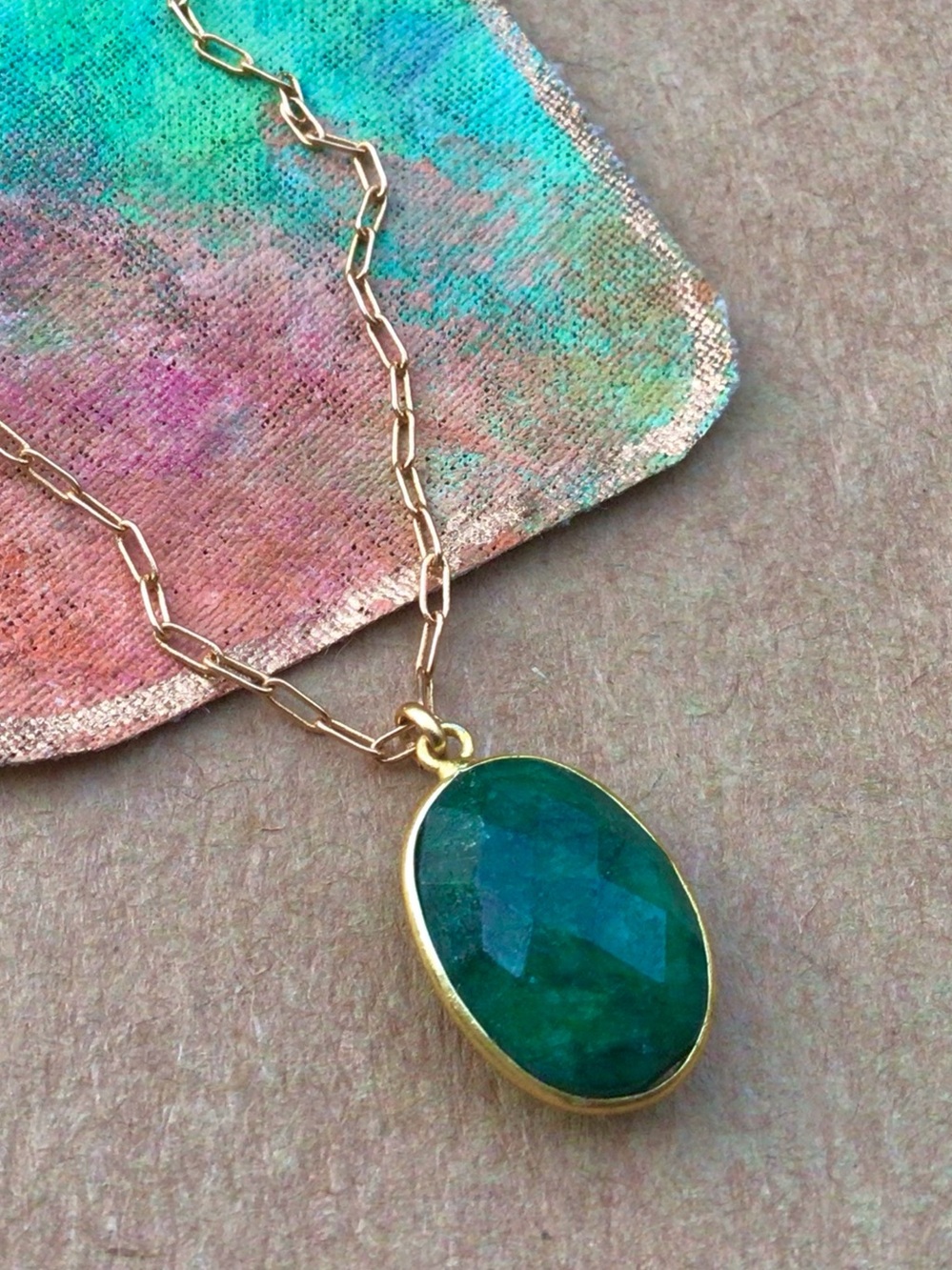 Emerald bezel gold plated necklace Sundance Charm